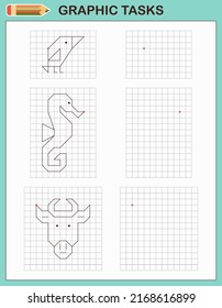 Graphic tasks by cells. Educational games for kids