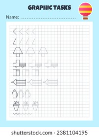 Tareas gráficas por celdas. Juego educativo para los niños.