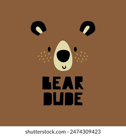 graphic tee design with cute bear face drawing and slogan as vector