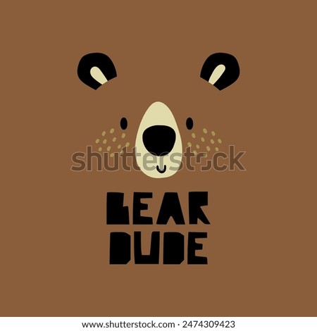 graphic tee design with cute bear face drawing and slogan as vector