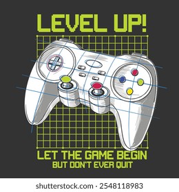 graphic tee design with gamepad drawn as vector