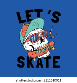 Graphic Tee Design With Skater Skull Drawing As Vector