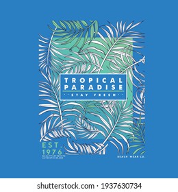 graphic tee design as vector with tropical leaf texture