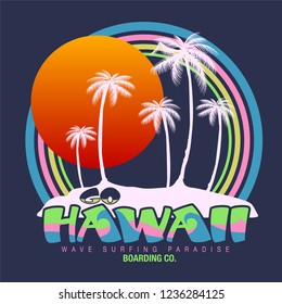 Graphic tee idea for Hawaii  sunset and rainbow background