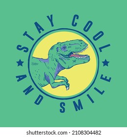 graphic tee print design with dinosaur vector drawn for kids fashion 