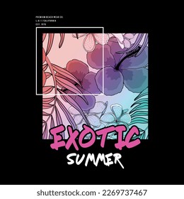 graphic tee print design with tropical flower texture as vector