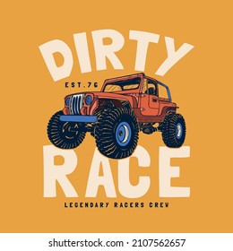 graphic tee print design as vector with off-road vehicle drawing