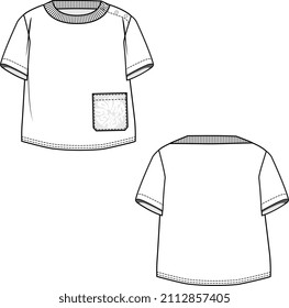 GRAPHIC TEE SHIRTS FOR KIDS WITH POCKET FLAGT FRONT AND BACK VECTOR SKETCH