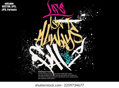 graphic tee t shirt or sweatshirt, typography street art graffiti quotes vector. Urban typography street art graffiti slogan print with spray effect