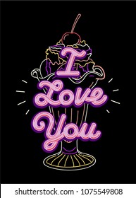 Graphic tee typography slogan I love you for t-shirt printing and embroidery. Design with ultraviolet elements. Love concept printed tee. Hand drawn vector illustration for fashion, poster, web.
