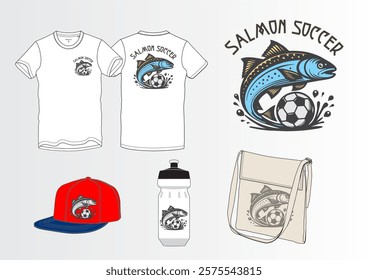 GRAPHIC TEES SALMON SOCCER LOGO MOCKUP VECTOR