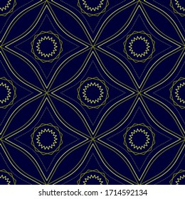Plantilla gráfica formada por formas geométricas abstractas, líneas doradas, sobre un fondo azul. Lujosos estampados sutiles para tejidos, papel pintado, fondos, baldosas