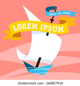 Graphic template with funny ship. Good for your own design and text. 