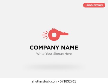 Graphic template of modern business logo for  services company with isolated red whistle sign icon vector on gray background