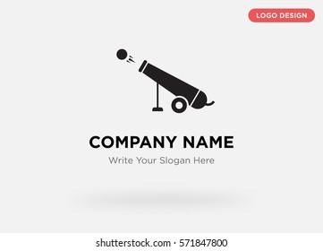 Graphic template of modern business logo for weapon gun production, army  services company with isolated black cannon shell sign icon vector on gray background