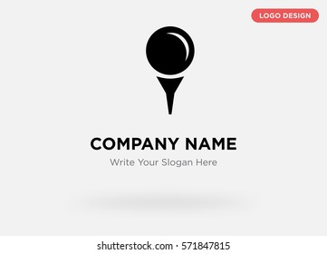 Graphic template of modern business logo for golf sport club services company with isolated black golf ball sign icon vector on gray background