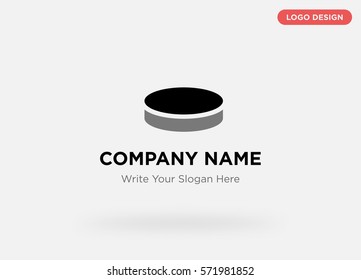 Graphic template of modern business logo for sport club, player, trainer services company with isolated black ice hockey puck sign icon vector on gray background