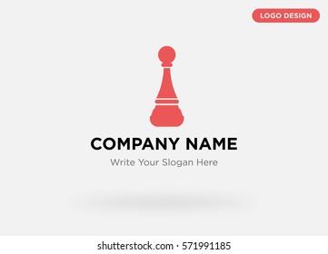 Graphic template of modern business logo for management, chess school company with isolated red chess figure sign icon vector on gray background