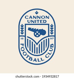 Graphic template of modern football logo for weapon gun production. Arsenal and cannon football logo.