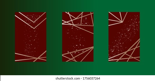 Graphic Template Set for Luxury Design, Golden Lines in Art Deco Style on Brown Background, Vector