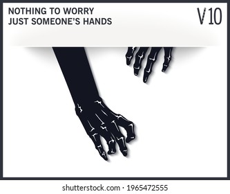Graphic template with two mystical and scary hands from the slit. Modern style mock-up. Vector design elements