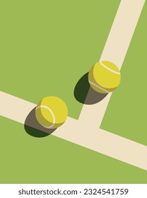 Graphic tennis balls and court. Flat graphic illustration. Graphic hand drawn style vector illustration.