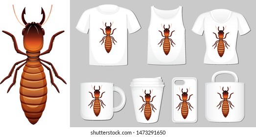Graphic of termite on different product templates illustration