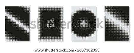Graphic Texture Set. Business Black And White  Flyer. Halftone Pattern. Summer Circles With Modern Art. Dynamic Elements In 2d Presentation. Black Abstract Poster. White Graphic Texture