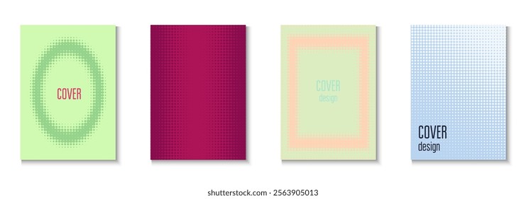 Graphic Texture Set. Color Circles On Memphis Layout. Dynamic Elements In 2d Presentation. Book Flyer. Minimalist Dot Poster. Geometric Halftone Cover. Trendy Graphic Texture