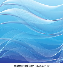 Graphic thin beautiful waves on a blue background