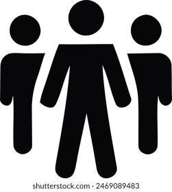 A graphic of three silhouettes that represent men, standing side by side with a man in the center who has hands on hips and is wearing a tie.
