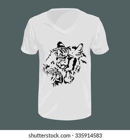 Graphic tiger black and white on t-shirt, fashion, vector illustration.
