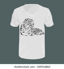 Graphic tiger black and white on t-shirt, fashion, vector illustration.