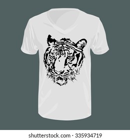 Graphic tiger black and white on t-shirt, fashion, vector illustration.