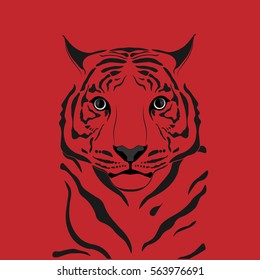 Graphic tiger. Red background.