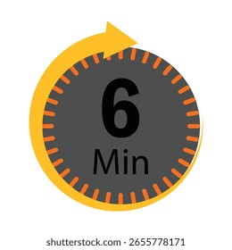 Un temporizador gráfico que muestra 6 minutos con un indicador de progreso circular y una flecha.