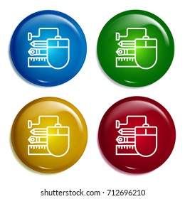 Graphic tool multi color gradient glossy badge icon set. Realistic shiny badge icon or logo mockup