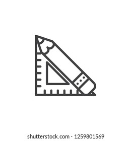 Graphic tool outline icon. linear style sign for mobile concept and web design. Triangle ruler and pencil simple line vector icon. Set square symbol, logo illustration. Pixel perfect vector graphics