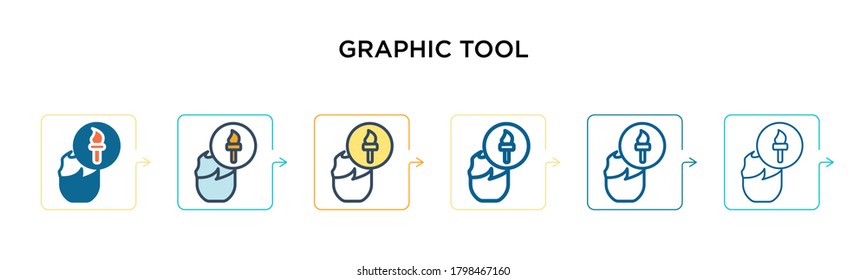 Icono de vector de herramientas gráficas en 6 estilos modernos diferentes. Iconos de herramientas gráficas de color negro, diseñados con el estilo relleno, contorno, línea y trazo. La ilustración vectorial se puede usar para web, móvil, ui