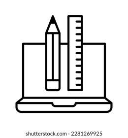 Graphic tools icon. Laptop, pencil and ruler. Web design. Workplace. Vector illustration