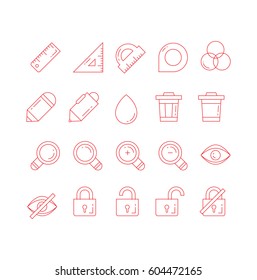 Graphic tools Vector Icon Set. Pack of flat icons of drawing tools