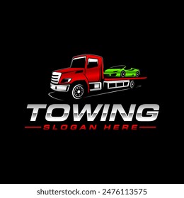  graphic of towing truck service logo design suitable for the automotive company