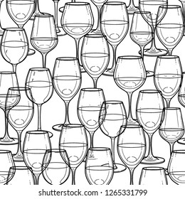 Graphic transparent wine glasses . Vector seamless pattern