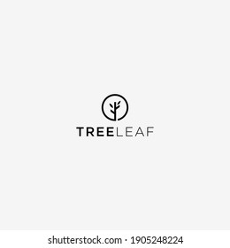 Graphic tree logo template with stylish leaves growing from the center, vector illustration isolated on white background. This type of tree logo is prolonged with the concept of tree, environment,