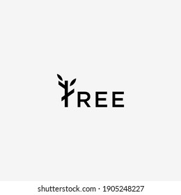 Graphic tree logo template with stylish leaves growing from the center, vector illustration isolated on white background. This type of tree logo is prolonged with the concept of tree, environment,