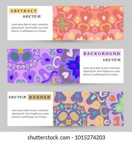 Graphic trendy banners set. Abstract geometric floral header vector background, doodle card with place for your text.