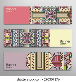 Graphic trendy banners set. Abstract geometric header vector background, doodle card with place for your text.