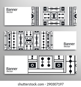 Graphic trendy banners set. Abstract geometric header vector background, doodle card with place for your text.