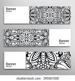 Graphic trendy banners set. Abstract geometric header vector background, doodle card with place for your text.