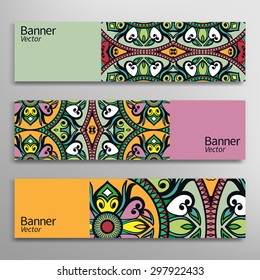 Graphic trendy banners set. Abstract geometric header vector background, doodle card with place for your text.